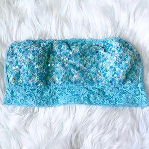 Teal Sequined Lace Bandeau